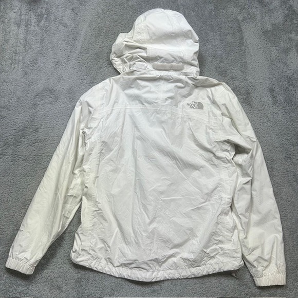 North Face HyVent Jacket Womens Small White Hooded Waterproof Windbreaker SPOTS - Picture 13 of 16